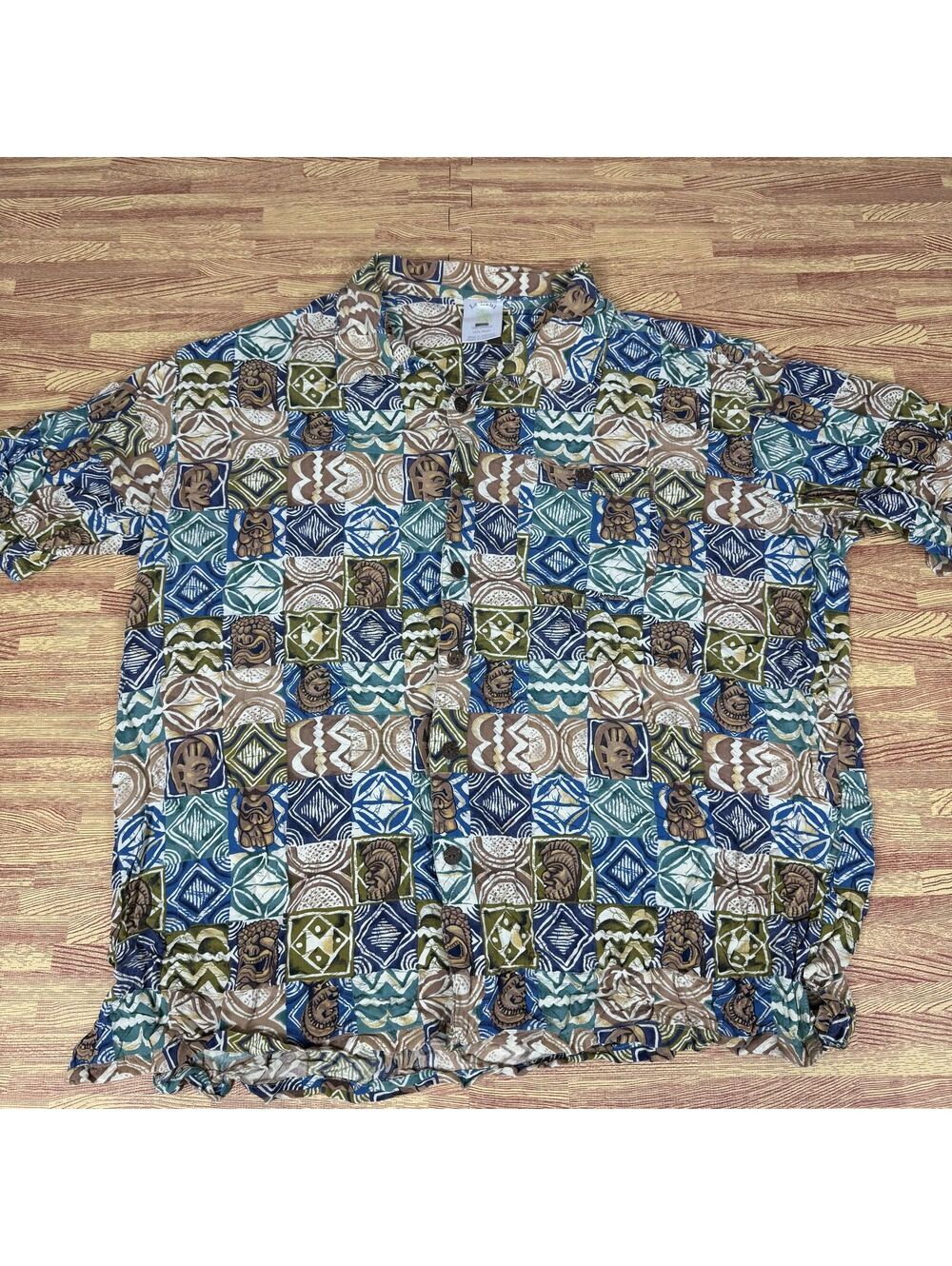Le Raul Button Up Shirt Mens 2X Abstract Geometric Tribal Print 100% Rayon